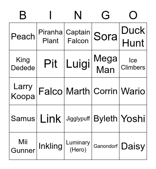 Andi ROUND 1 (Smash Bros) Bingo Card