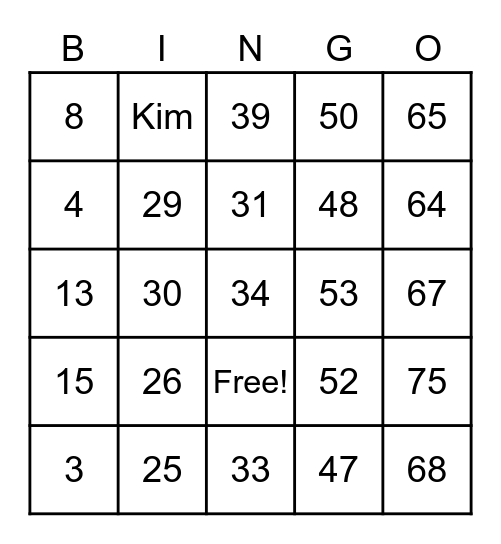 Number Bingo 1-75 Bingo Card