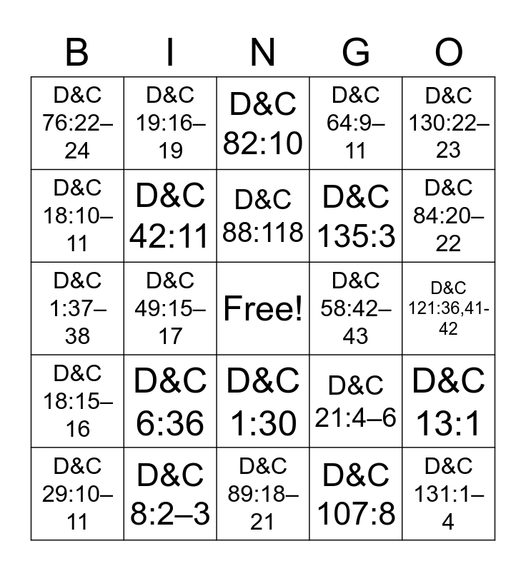 Doctrinal Mastery BINGO Card