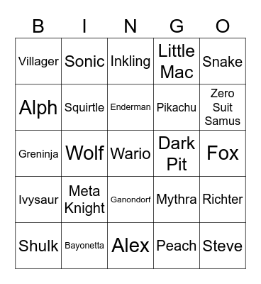 Pansparce ROUND 2 (Smash Bros) Bingo Card