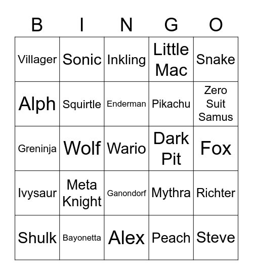 Pansparce ROUND 2 (Smash Bros) Bingo Card