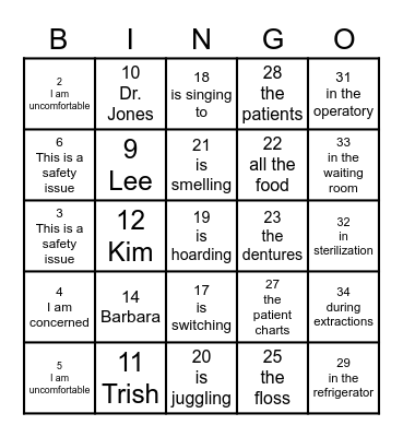 CUSing for Patient Safety Bingo Card
