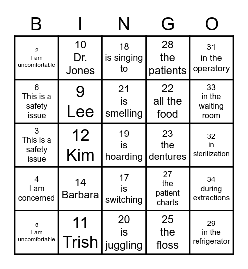 CUSing for Patient Safety Bingo Card