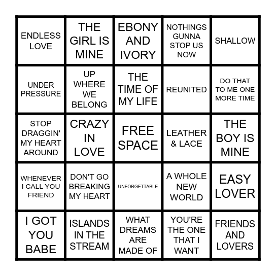 LET'S DUET Bingo Card