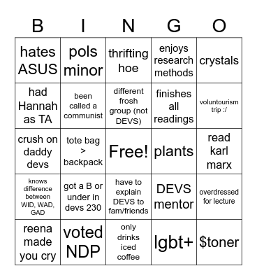 DEVS SOCIAL Bingo Card