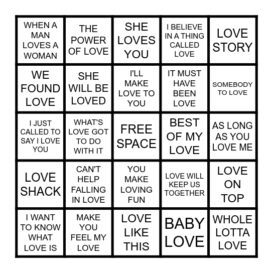 L-O-V-E Bingo Card