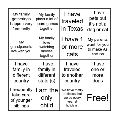 Me and My Culture Bingo Card