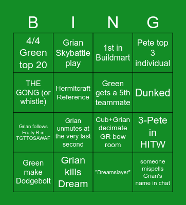 MCC AS Green Bingo! Bingo Card