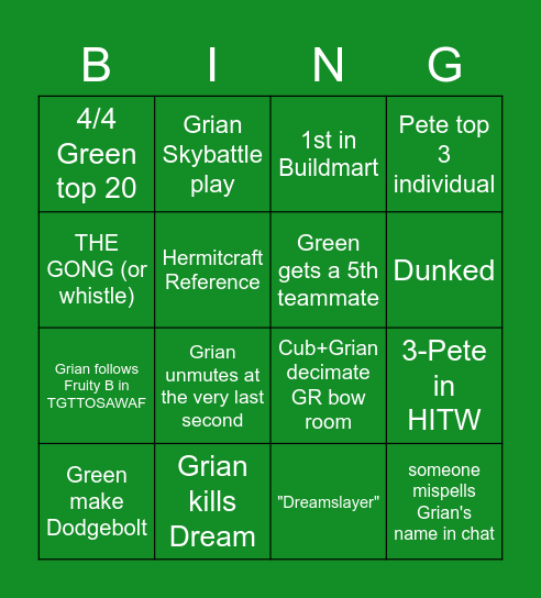 MCC AS Green Bingo! Bingo Card