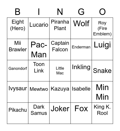 Skullplayer2 ROUND 2 [Smash Bros] Bingo Card