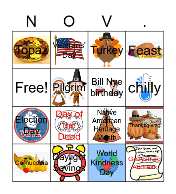 All About November Bingo Card