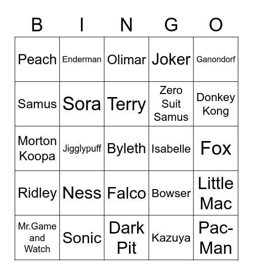 Prince ROUND 2 (Smash Bros) Bingo Card