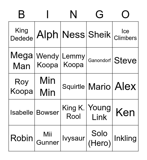 Em Jen ROUND 1 (Smash Bros) Bingo Card