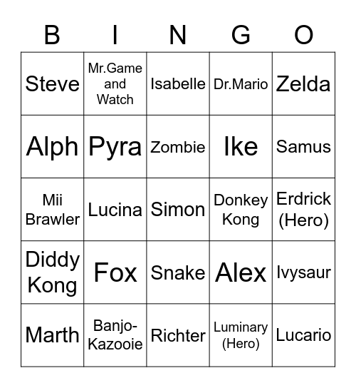 Em Jen ROUND 2 (Smash Bros) Bingo Card