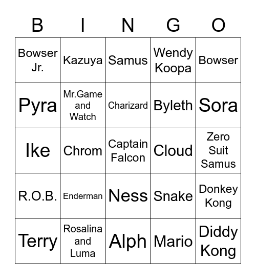 Wulfgank ROUND 1 (Smash Bros) Bingo Card