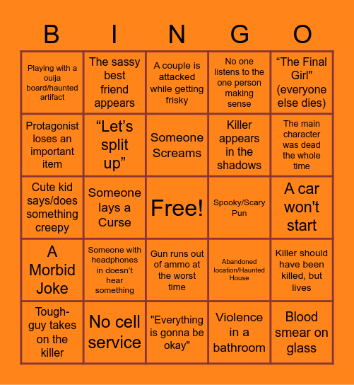 FSA Halloween Movie Tropes! Bingo Card