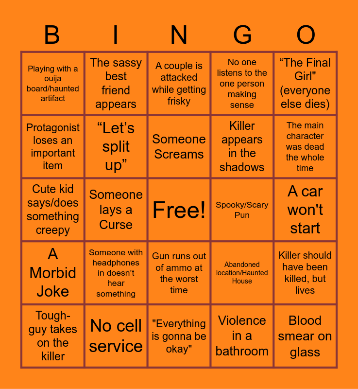 FSA Halloween Movie Tropes! Bingo Card