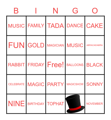 SONNY'S 9TH BIRTHDAY BINGO Card