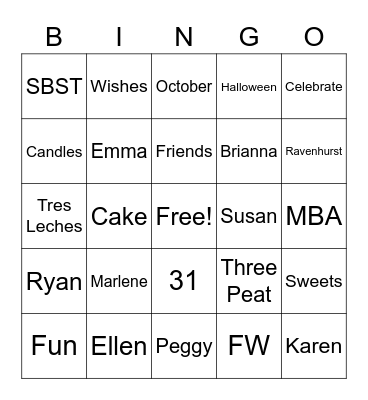 Ellen's Bingo Bash Bingo Card