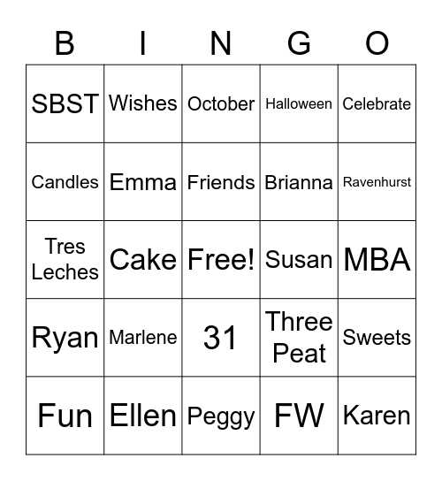 Ellen's Bingo Bash Bingo Card