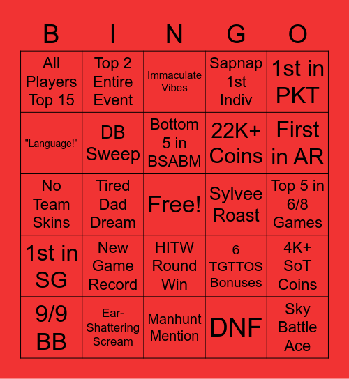 Red Rabbits Bingo Card