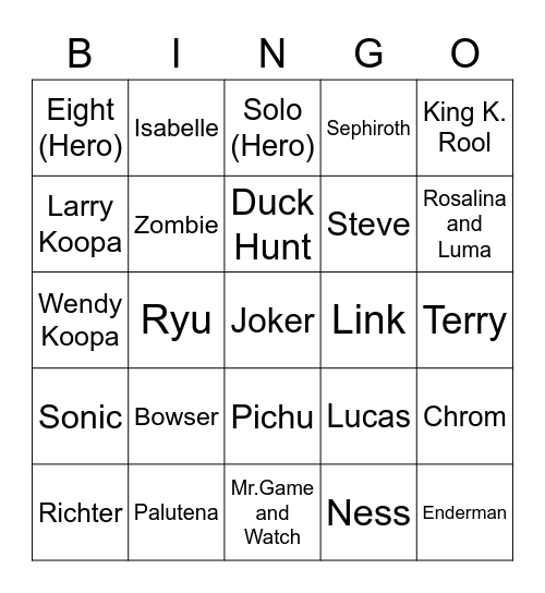 Lottie ROUND 1 (Smash Bros) Bingo Card