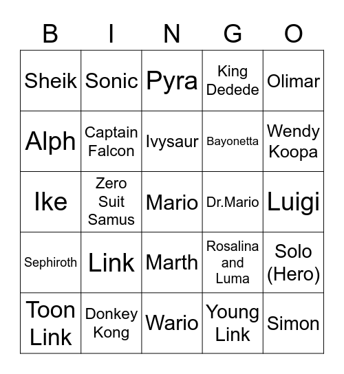 Lottie ROUND 2 (Smash Bros) Bingo Card