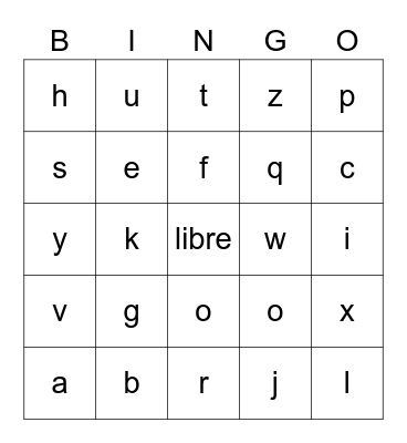 Spanish Alphabet Bingo Card