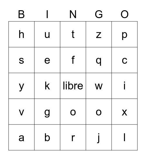 Spanish Alphabet Bingo Card