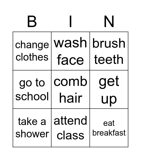 Unit 2 Lesson 4 日常起居 Bingo Card
