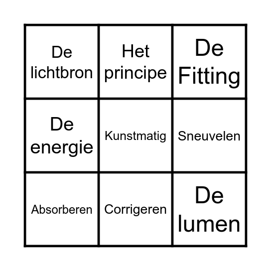 Spelshow - Licht Bingo Card