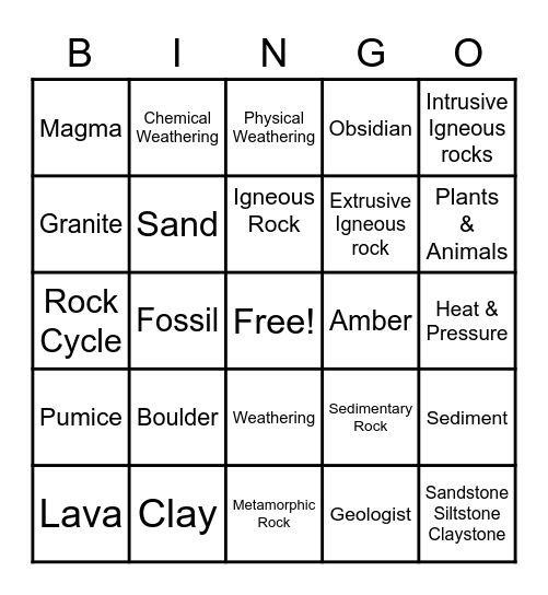 Rocks & The Rock Cycle Bingo Card
