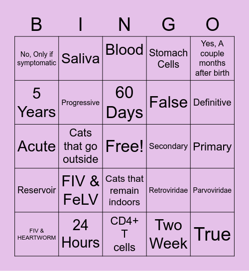 FIV BINGO Card