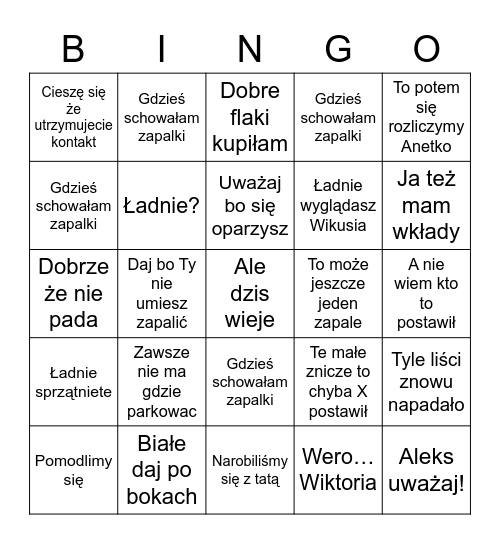 Bingo 1 listopada Bingo Card