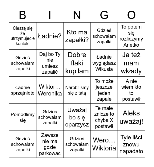 Bingo 1 listopada Bingo Card