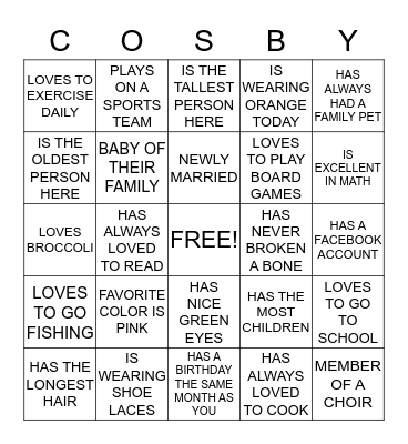 FAMILY REUNION BING Bingo Card