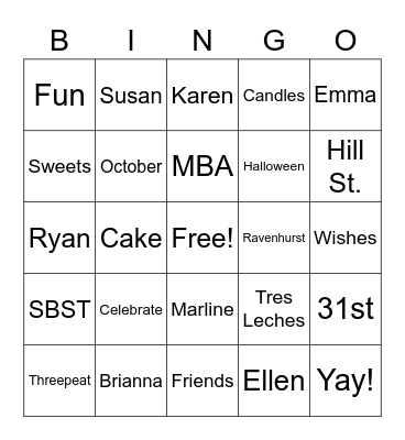 Ellen's Birthday Bingo Card
