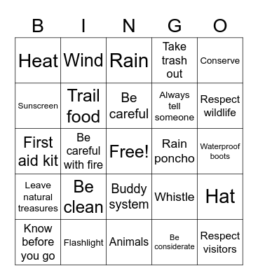 Outdoors Bingo Card