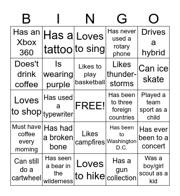 People Bingo Card