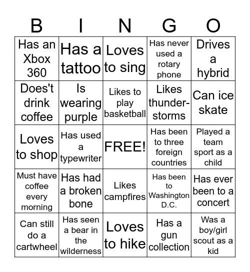 People Bingo Card