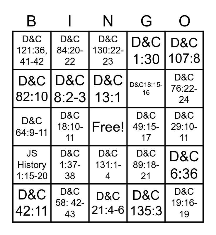 Doctrinal Mastery Bingo Card
