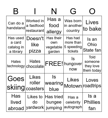 People Bingo Card