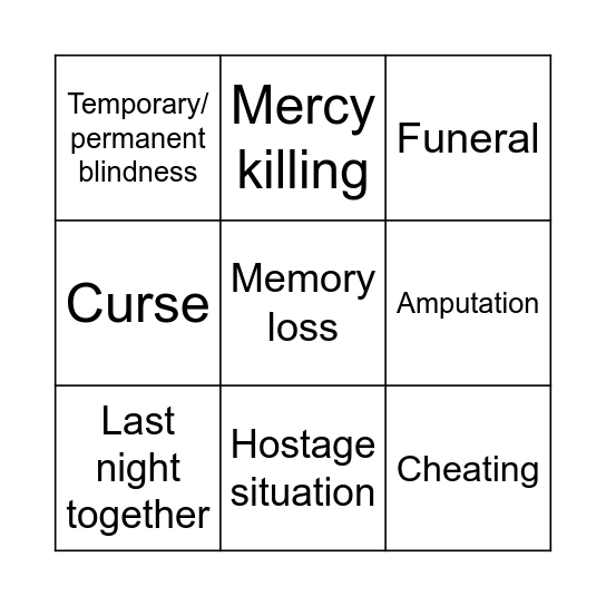 Angst Card Bingo Card