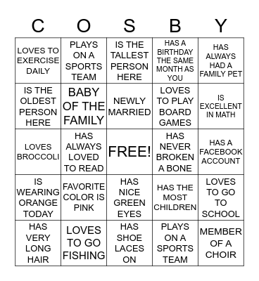 FAMILY REUNION BING Bingo Card