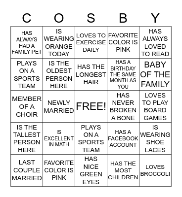 FAMILY REUNION BING Bingo Card