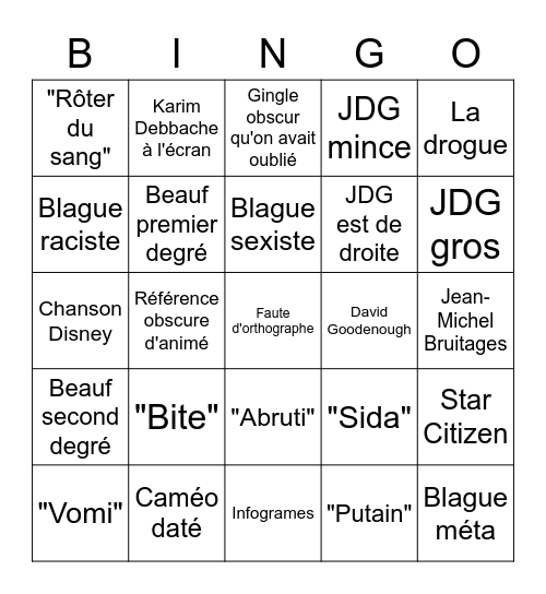 Bingo JDG Bingo Card