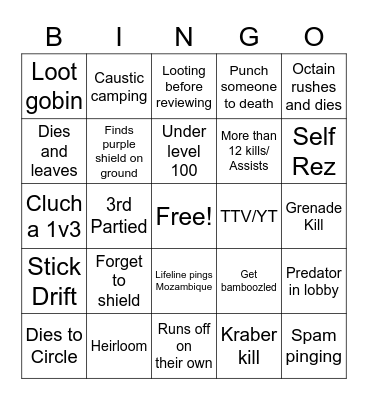 Apex Legends Bingo Card