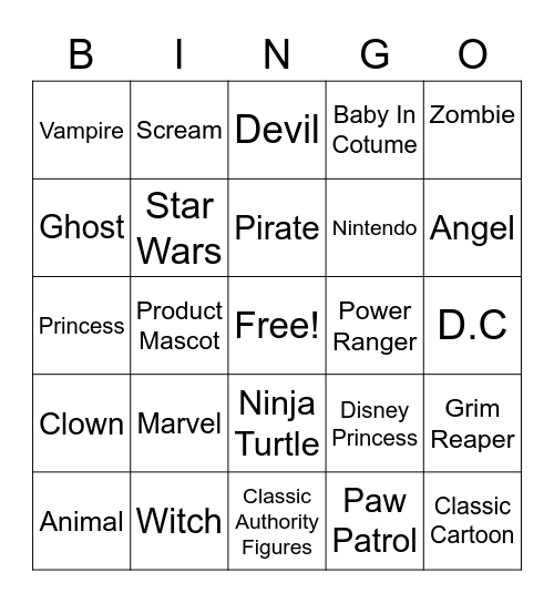 Halloween 2021 Costume Bingo Card