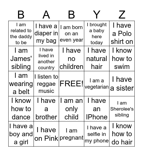 Sherolee and James' Baby Shower Person Hunt  Bingo Card