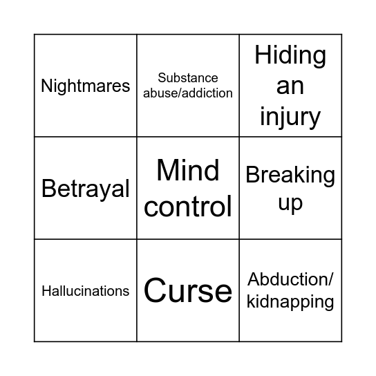 Angst Card Bingo Card